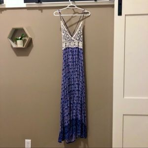 Patterned Blue and White Lace Maxi Dress